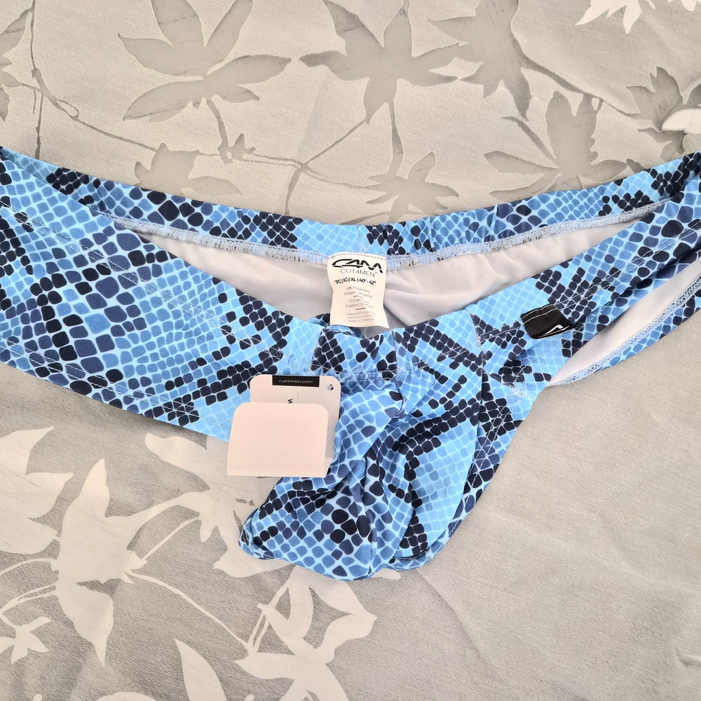 Men's Blue Snakeskin Bikini Thong Back